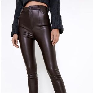 Zara Faux Leather Dark Brown Leggings Size Medium!
